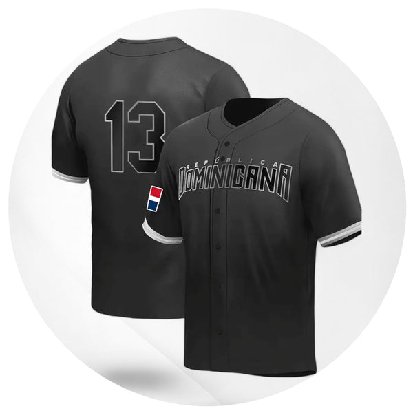 Republica Dominicana Black and Gray Baseball Jersey