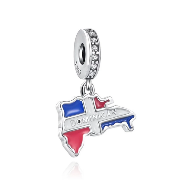 Dominican Map 925 Sterling Silver Bracelet Charm