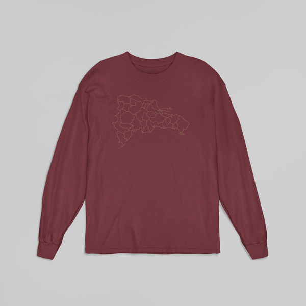 Dominican Gold Map Outline Maroon Long Sleeve Shirt
