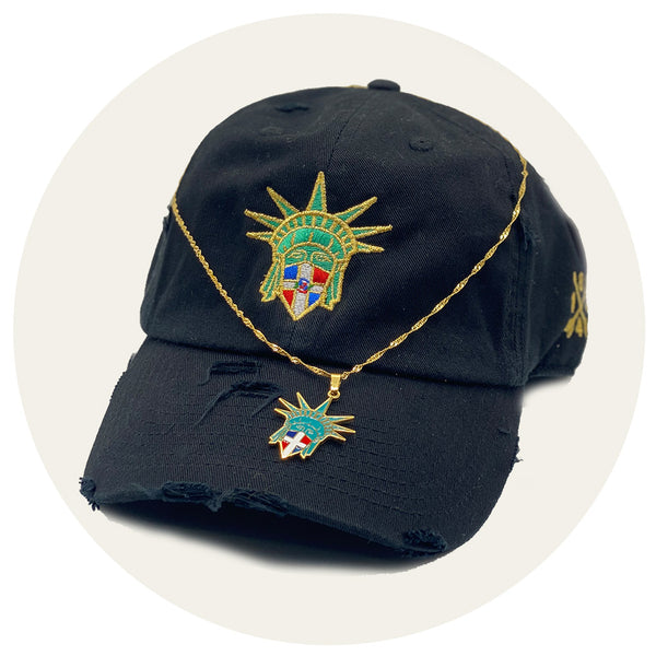 Gold Dominican Liberty Hat + Liberty Necklace
